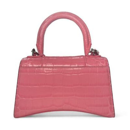 Balenciaga Hourglass Top Handle Mini Bag Crocodile Embossed Leather x S Pink