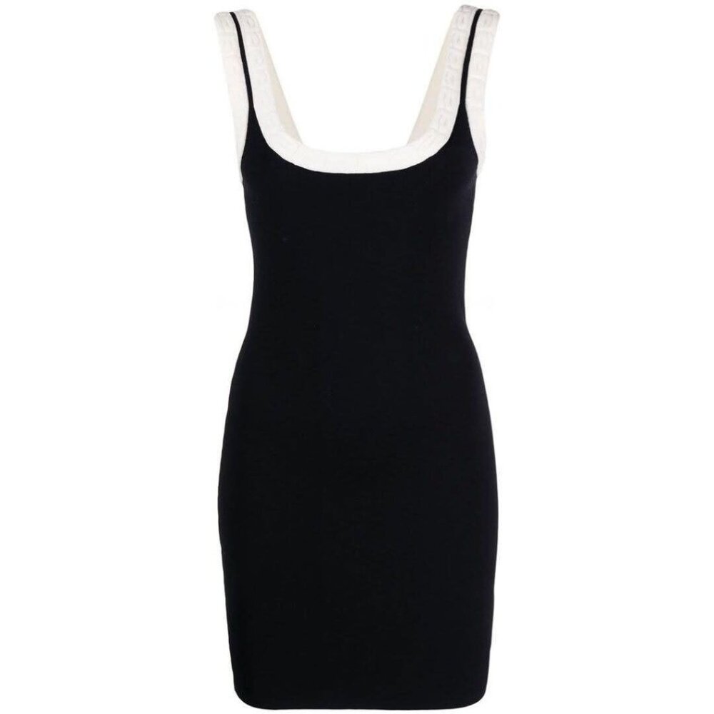 Alexander Wang Logo Jacquard Trim Tank Mini Dress Colorblock Black White XS