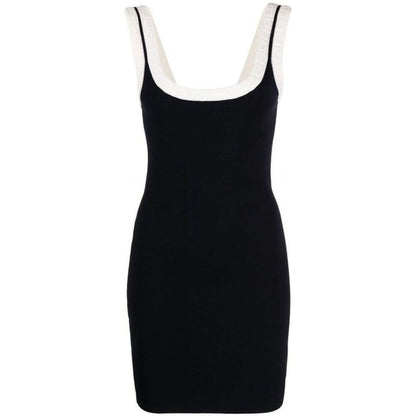Alexander Wang Logo Jacquard Trim Tank Mini Dress Colorblock Black White XS