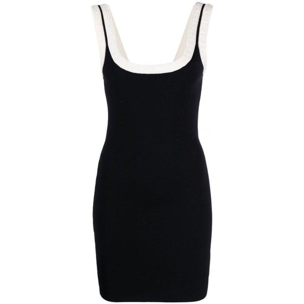 Alexander Wang Logo Jacquard Trim Tank Mini Dress Colorblock Black White XS