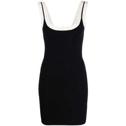 Alexander Wang Logo Jacquard Trim Tank Mini Dress Colorblock Black White XS