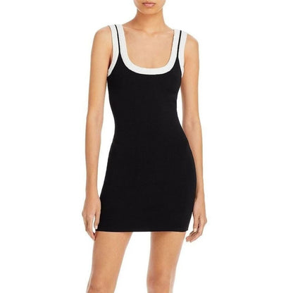 Alexander Wang Logo Jacquard Trim Tank Mini Dress Colorblock Black White XS