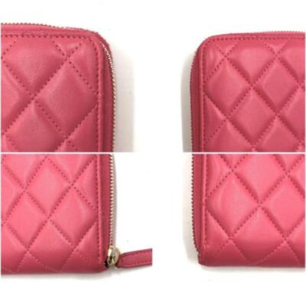 Chanel Chanel Pink Lambskin Rhinestone Quilted Long Wallet Lucky Charm Camellia