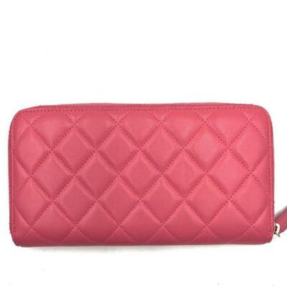 Chanel Chanel Pink Lambskin Rhinestone Quilted Long Wallet Lucky Charm Camellia