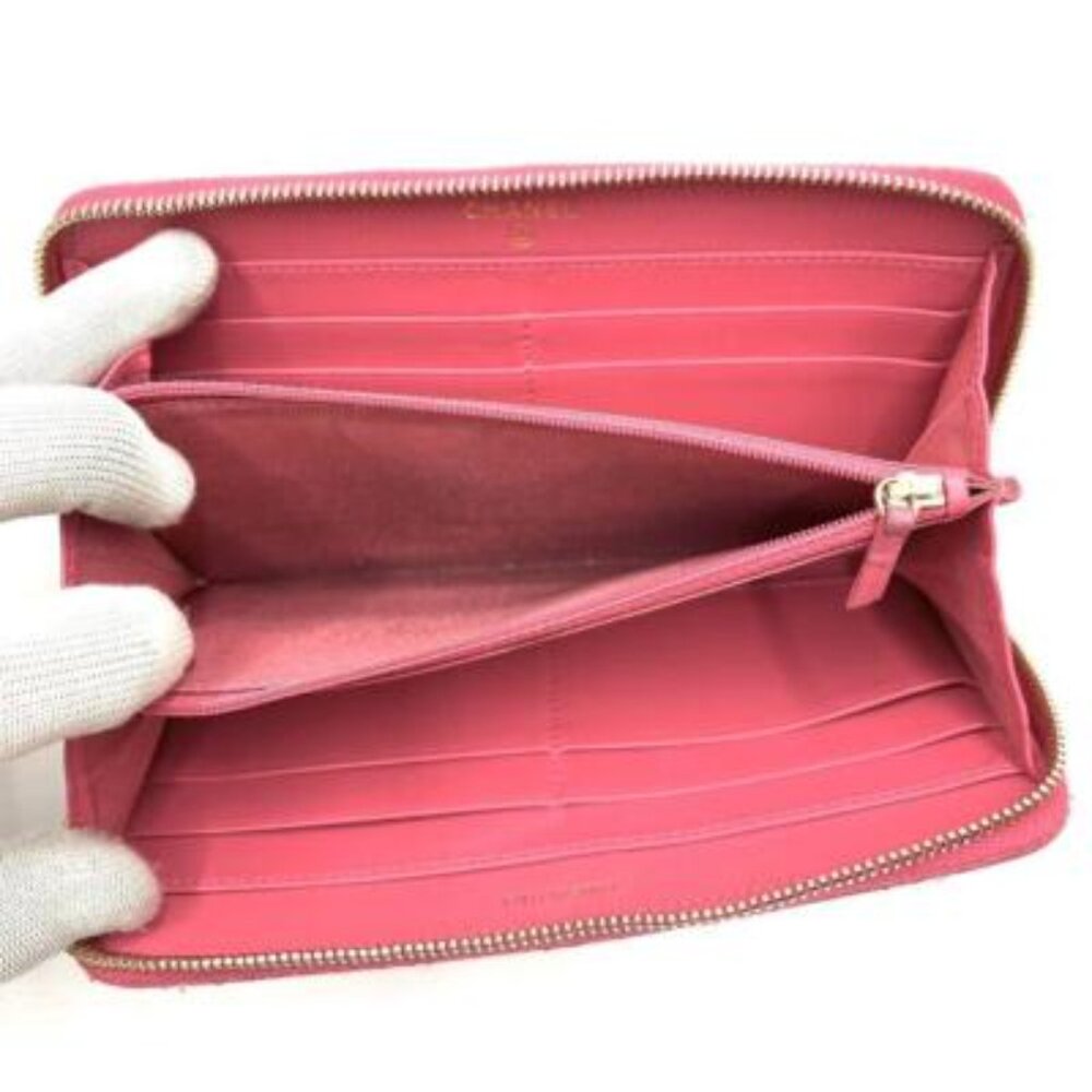 Chanel Chanel Pink Lambskin Rhinestone Quilted Long Wallet Lucky Charm Camellia