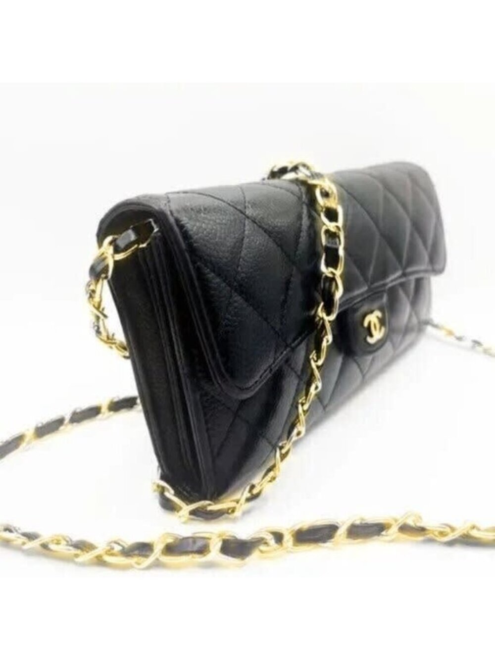 Chanel CC Classic Caviar Flap Wallet Quilted Leather Chain Purse Black