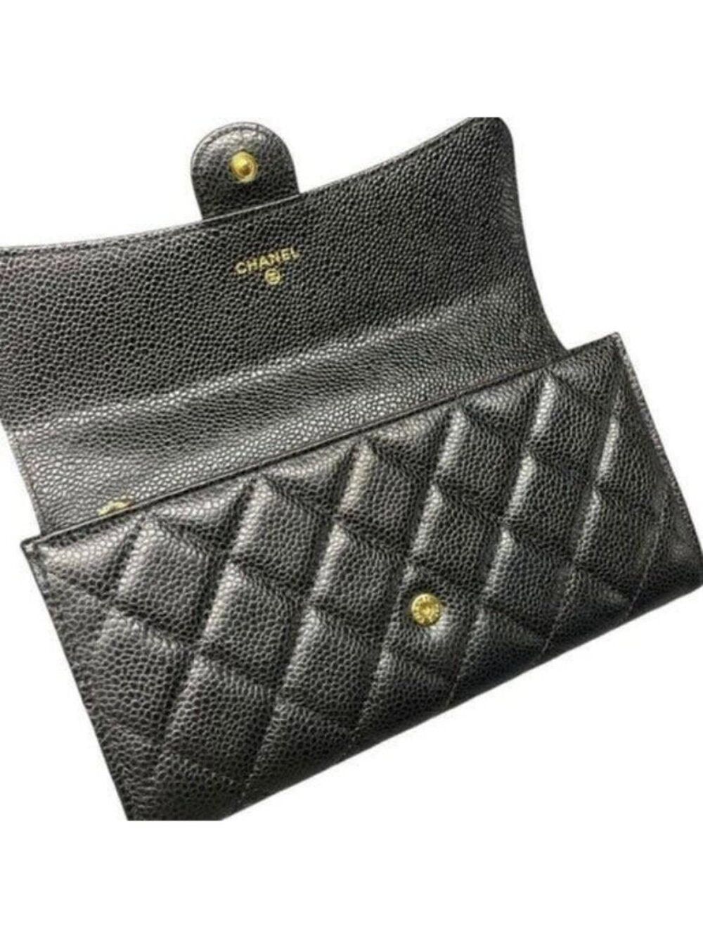 Chanel CC Classic Caviar Flap Wallet Quilted Leather Chain Purse Black