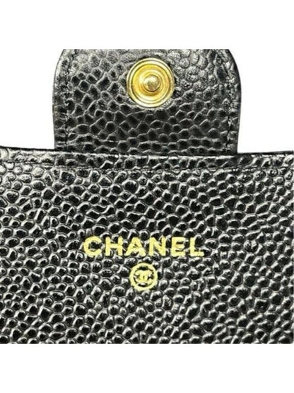 Chanel CC Classic Caviar Flap Wallet Quilted Leather Chain Purse Black