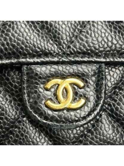 Chanel CC Classic Caviar Flap Wallet Quilted Leather Chain Purse Black