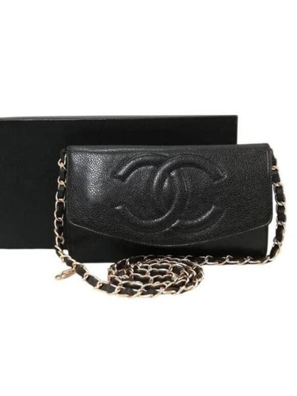 Chanel CC Classic Timeless Caviar Flap Wallet On Chain Purse Black Bag