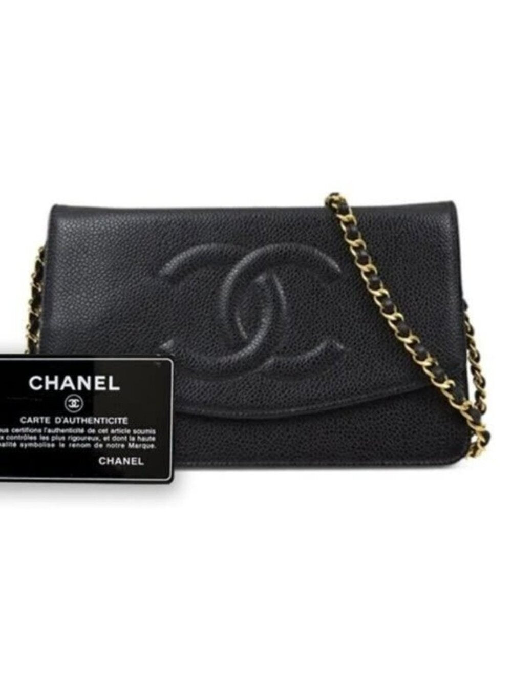 Chanel CC Classic Timeless Caviar Flap Wallet On Chain Purse Black Bag