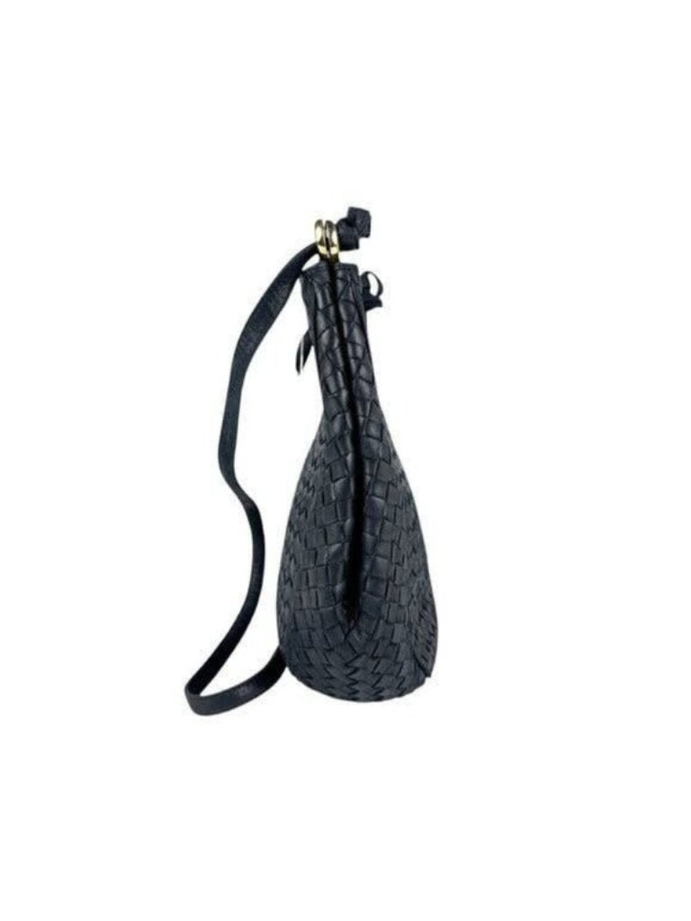 Bottega Veneta Intrecciato Nappa Shoulder Bag Purse Navy Black Leather