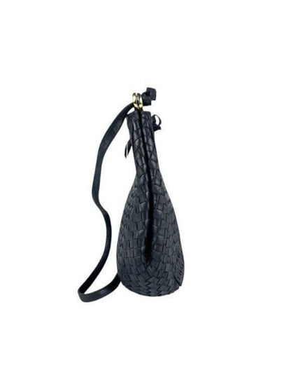 Bottega Veneta Intrecciato Nappa Shoulder Bag Purse Navy Black Leather