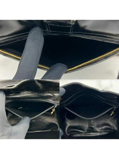 Chanel CC Vintage Backpack Bag Patent Leather Black Turnlock Chain