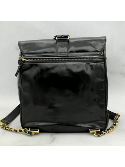 Chanel CC Vintage Backpack Bag Patent Leather Black Turnlock Chain