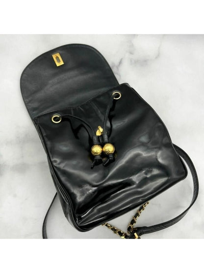 Chanel CC Vintage Backpack Bag Patent Leather Black Turnlock Chain