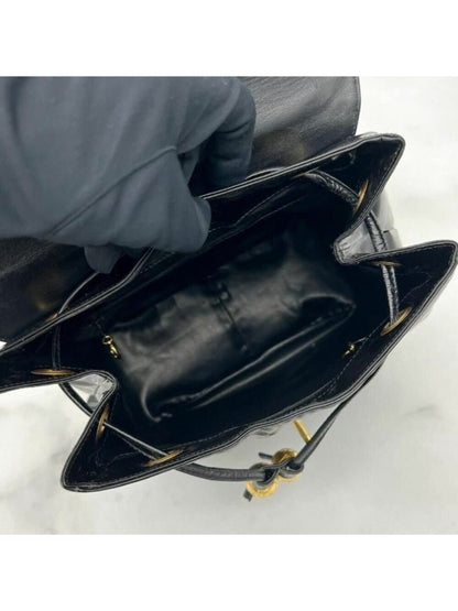 Chanel CC Vintage Backpack Bag Patent Leather Black Turnlock Chain