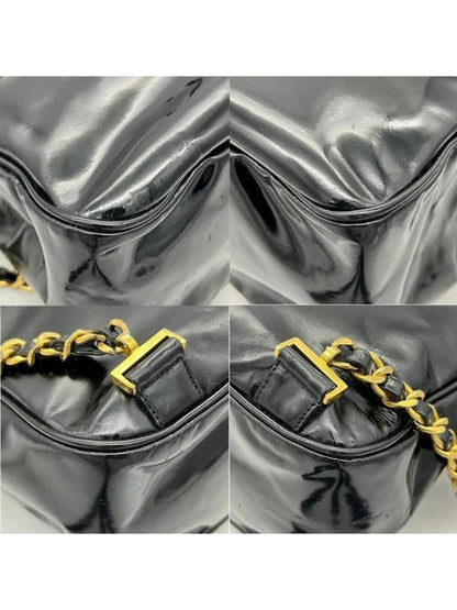 Chanel CC Vintage Backpack Bag Patent Leather Black Turnlock Chain