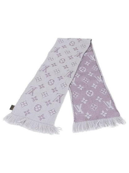 Louis Vuitton Logomania Silk Wool Scarf Monogram Grey Light Purple Pink