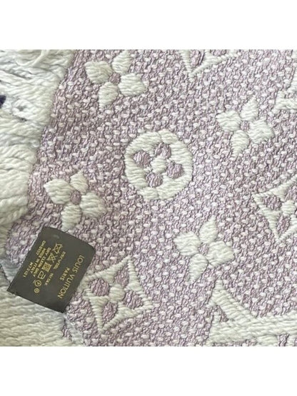 Louis Vuitton Logomania Silk Wool Scarf Monogram Grey Light Purple Pink
