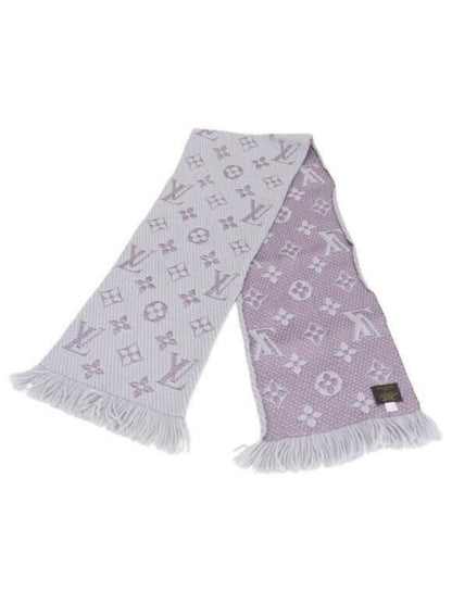 Louis Vuitton Logomania Silk Wool Scarf Monogram Grey Light Purple Pink
