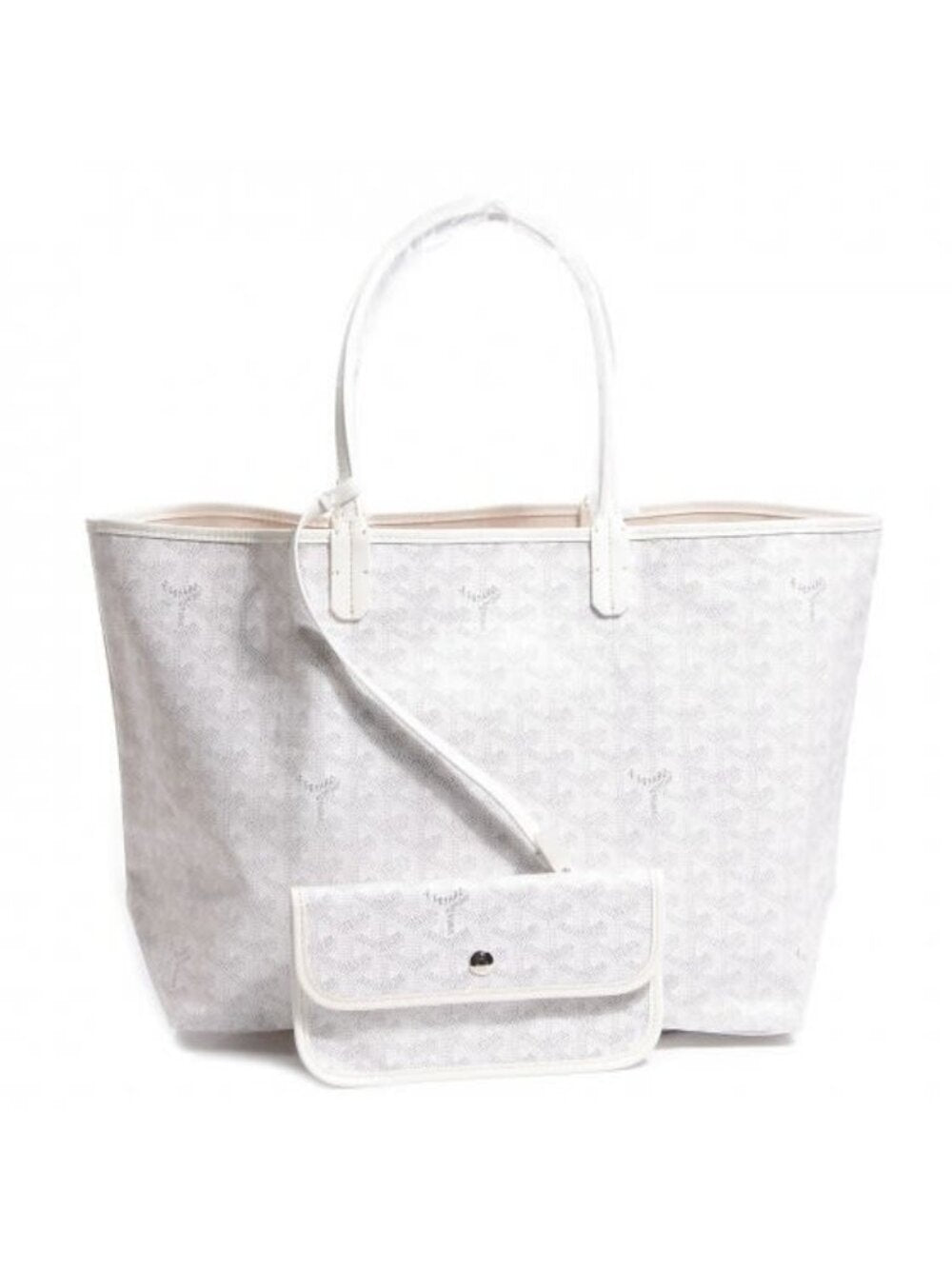 Goyardine Saint Louis PM White Shoulder Tote Bag &amp; Pouch Wallet