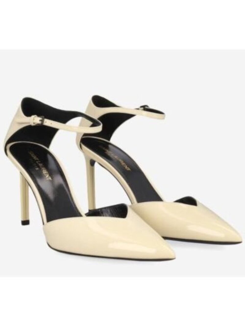 Saint Laurent Patent Anja 85 Ankle Strap Pointed Pumps Coquille 37