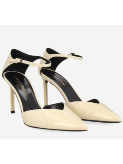 Saint Laurent Patent Anja 85 Ankle Strap Pointed Pumps Coquille 37