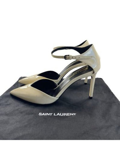 Saint Laurent Patent Anja 85 Ankle Strap Pointed Pumps Coquille 37