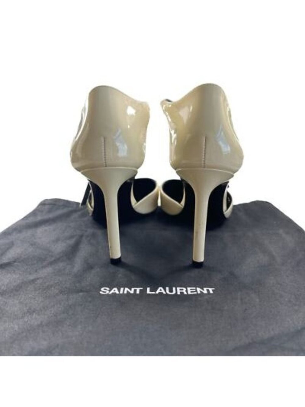 Saint Laurent Patent Anja 85 Ankle Strap Pointed Pumps Coquille 37