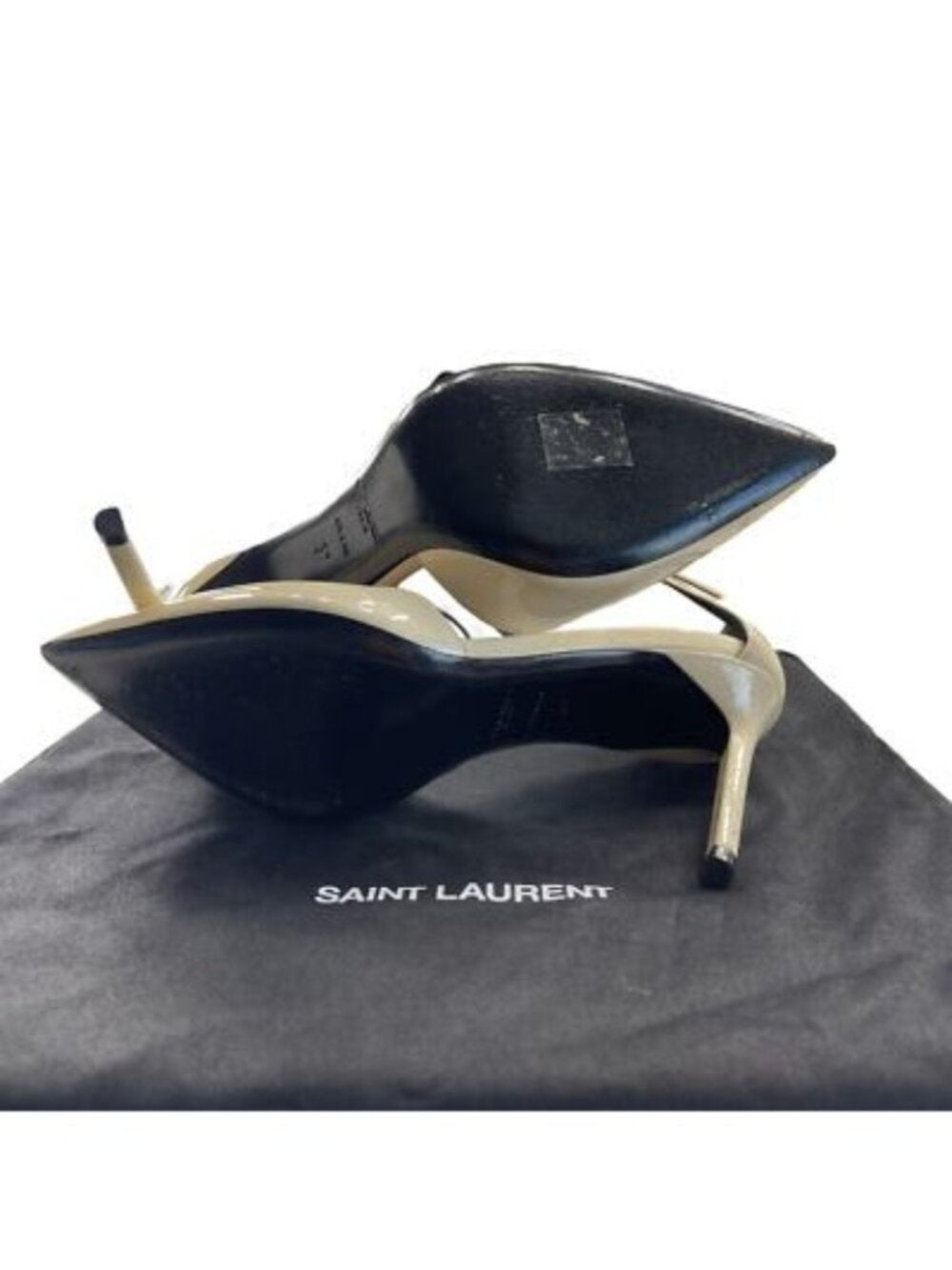 Saint Laurent Patent Anja 85 Ankle Strap Pointed Pumps Coquille 37