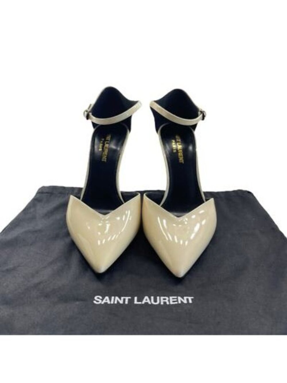 Saint Laurent Patent Anja 85 Ankle Strap Pointed Pumps Coquille 37