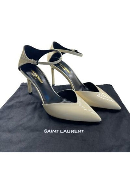 Saint Laurent Patent Anja 85 Ankle Strap Pointed Pumps Coquille 37