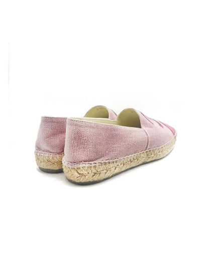 Chanel CC Logo Canvas Pink Sequin Espadrilles Flats Shoes 38
