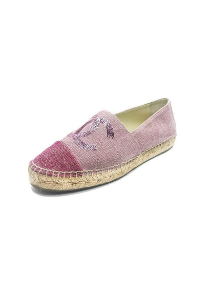 Chanel CC Logo Canvas Pink Sequin Espadrilles Flats Shoes 38