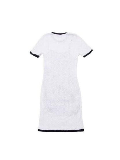 Chanel Runway Dress CC White Cotton Midi Vintage Cruise Collection Knit