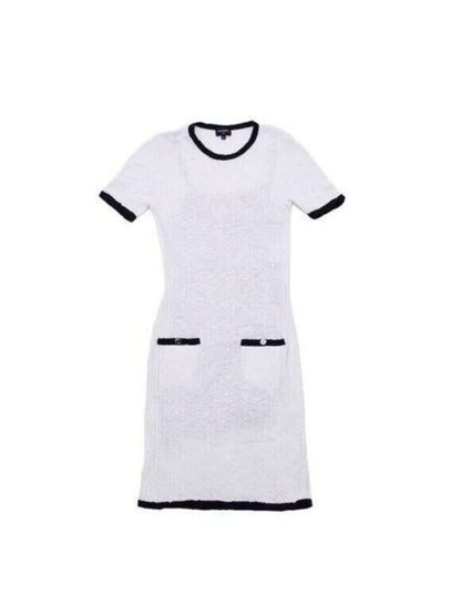 Chanel Runway Dress CC White Cotton Midi Vintage Cruise Collection Knit