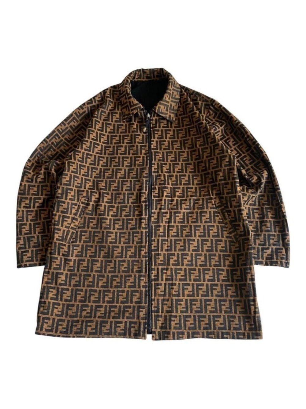 Fendi Vintage Zucca Monogram Reversible Jacket Trench Coat Brown