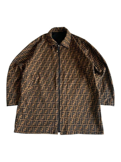 Fendi Vintage Zucca Monogram Reversible Jacket Trench Coat Brown