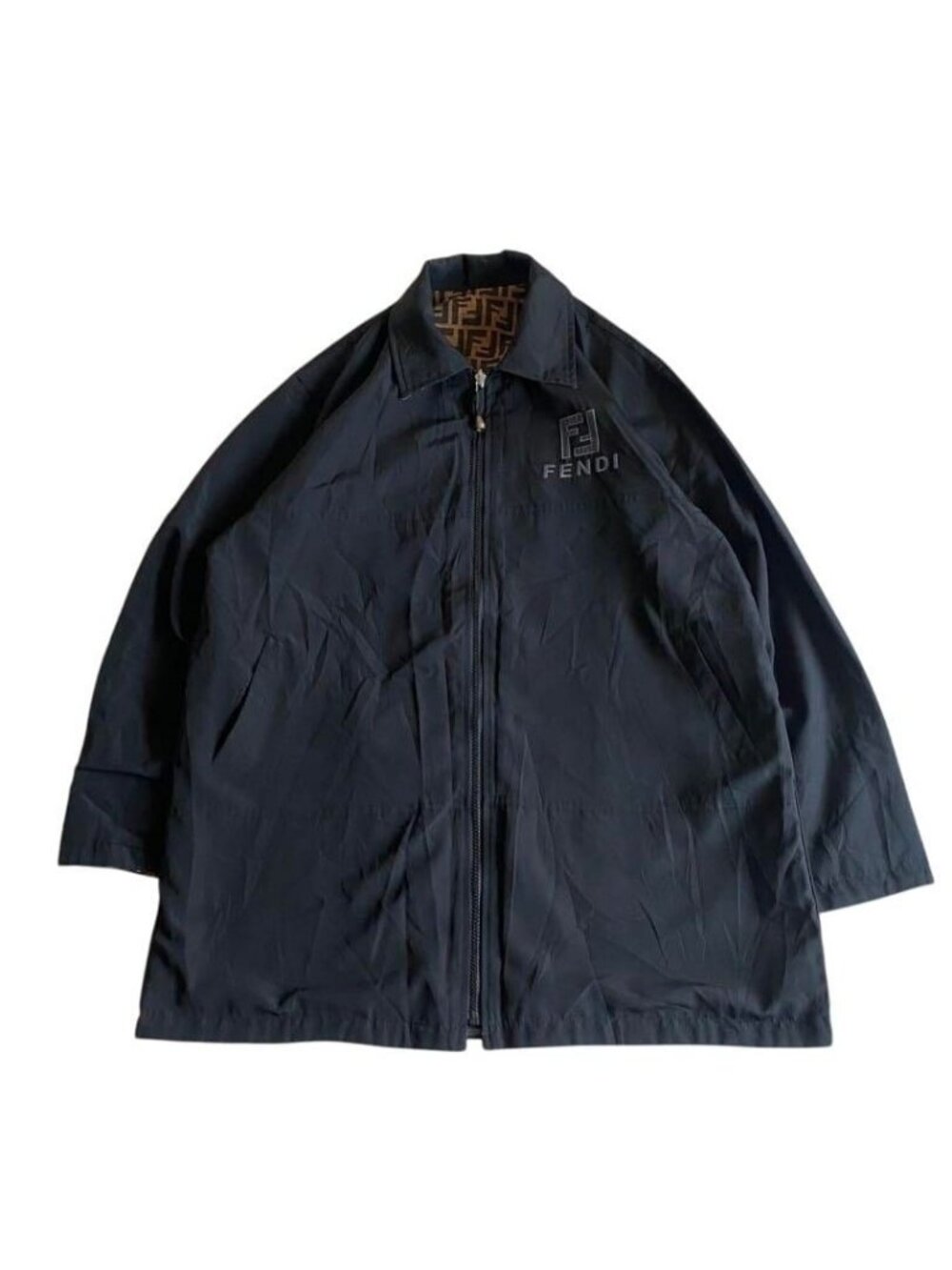 Fendi Vintage Zucca Monogram Reversible Jacket Trench Coat Brown