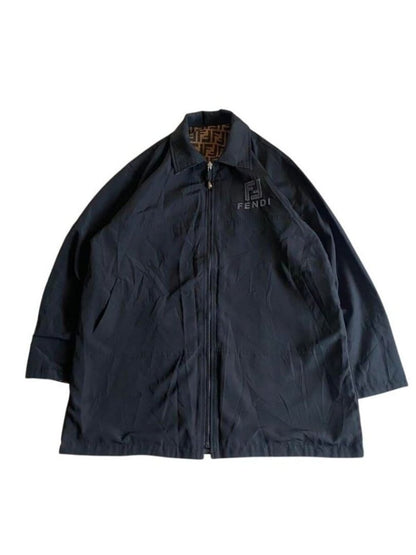 Fendi Vintage Zucca Monogram Reversible Jacket Trench Coat Brown