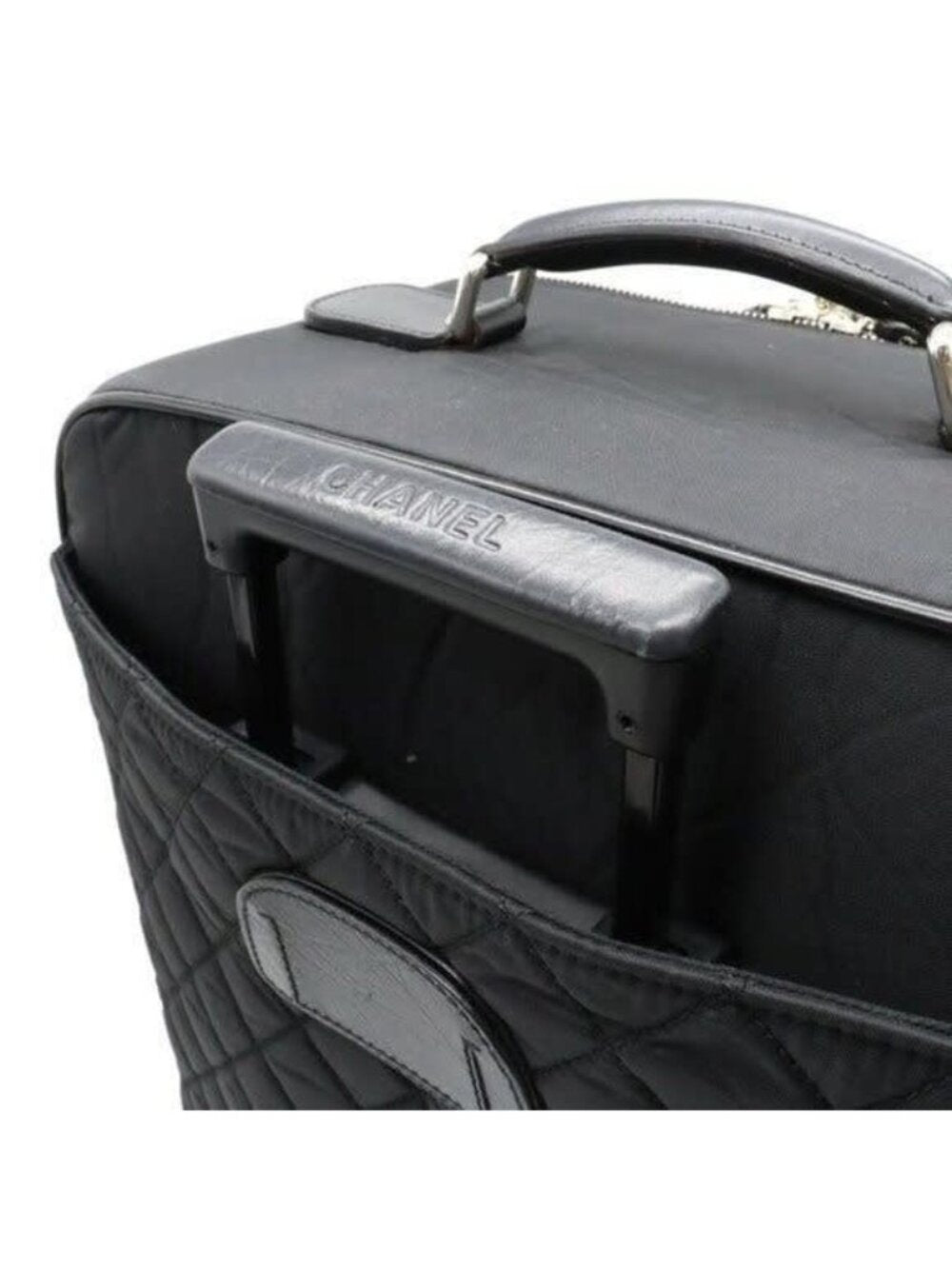 Chanel CC Quilted Nylon Luggage Carry-On Trolley Wheels Travel Bag