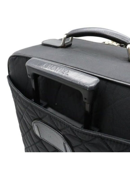 Chanel CC Quilted Nylon Luggage Carry-On Trolley Wheels Travel Bag