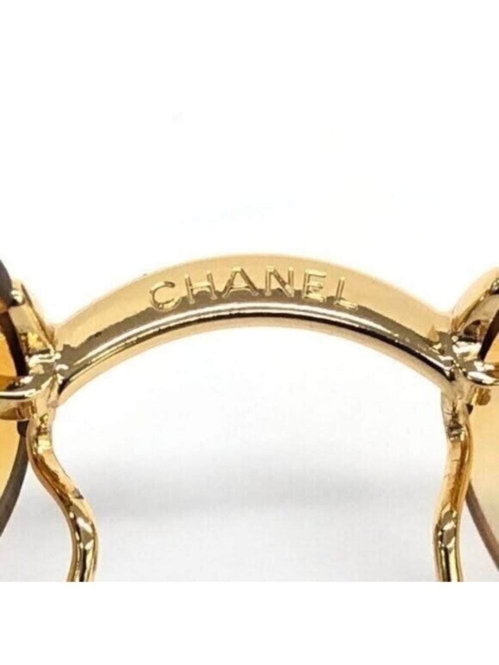 Chanel Vintage Sunglasses Rhinestone CC Logo Rimless Gradient Gold Orange