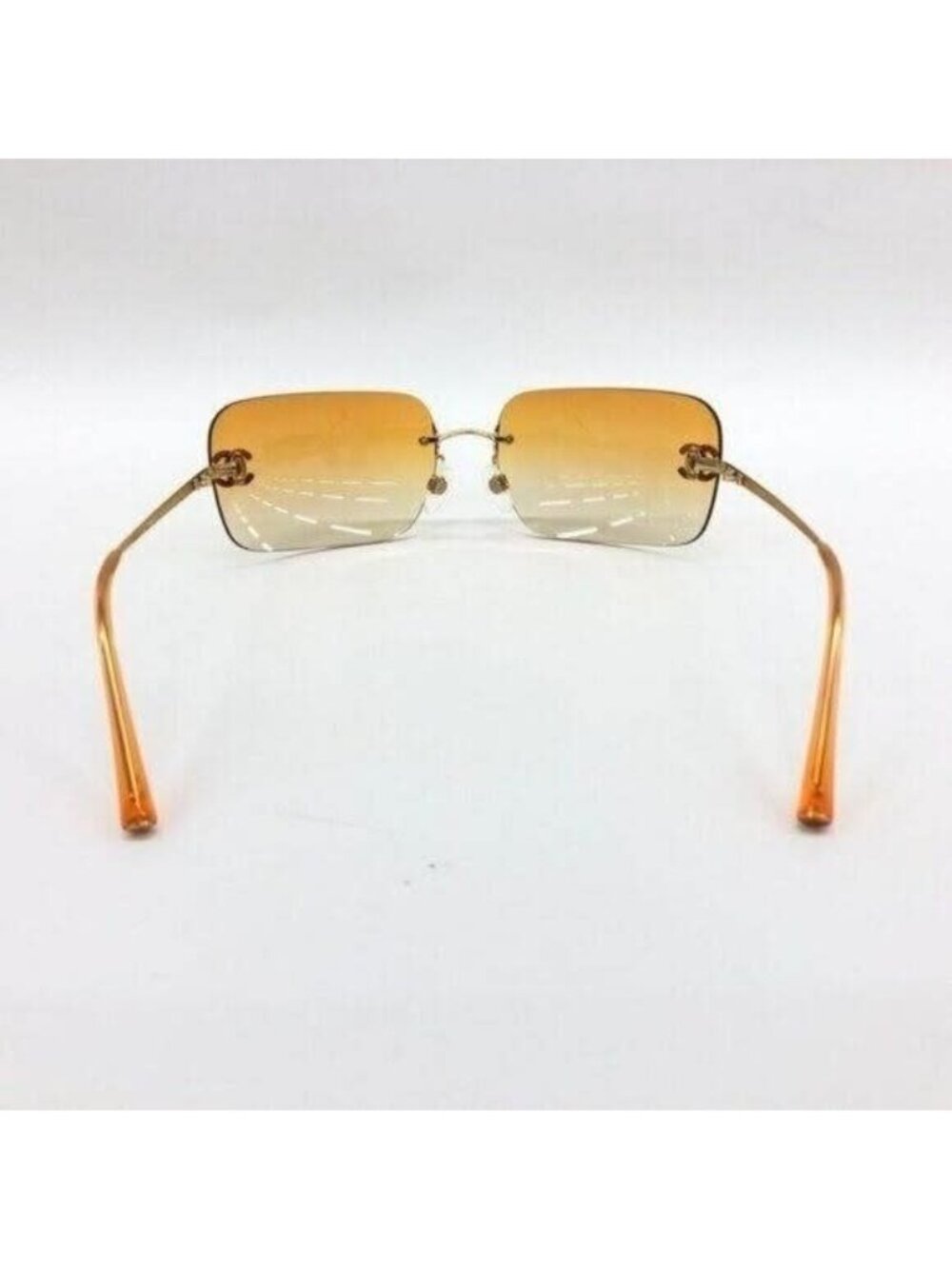 Chanel Vintage Sunglasses Rhinestone CC Logo Rimless Gradient Gold Orange
