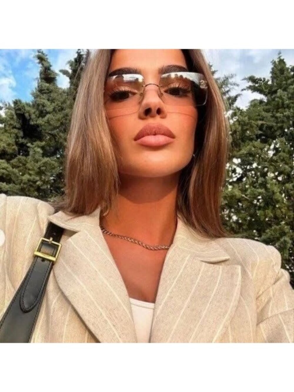 Chanel Vintage Sunglasses Rhinestone CC Logo Rimless Gradient Gold Orange
