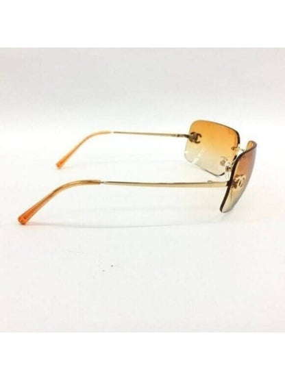Chanel Vintage Sunglasses Rhinestone CC Logo Rimless Gradient Gold Orange