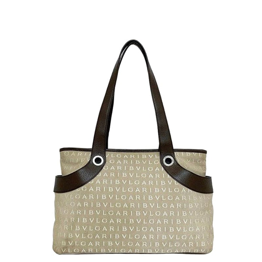 Bulgari Tote Bag Beige Brown Logomania Ec20694