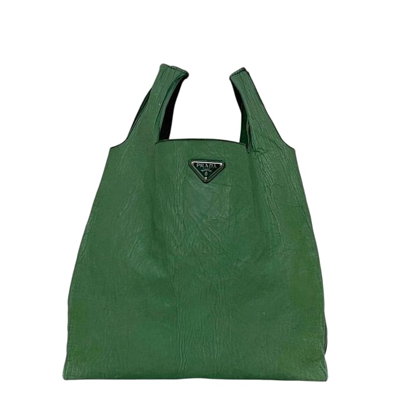 Prada Tote Bag Initial Patch Green Large Leather Nappaleather