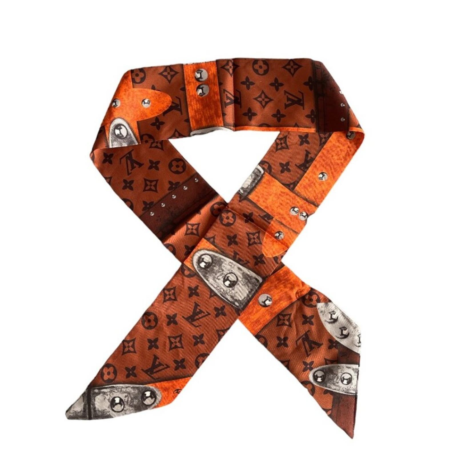 Louis Vuitton Confidential Bandeau Twilly Scarf 100% Silk Monogram Brown LV - The Reluxe